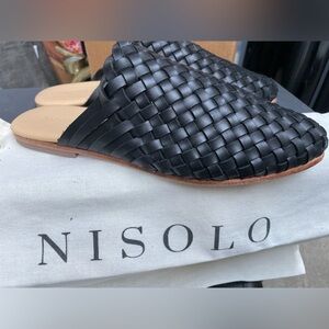 Nisolo Black Leather Woven Slip-Ons